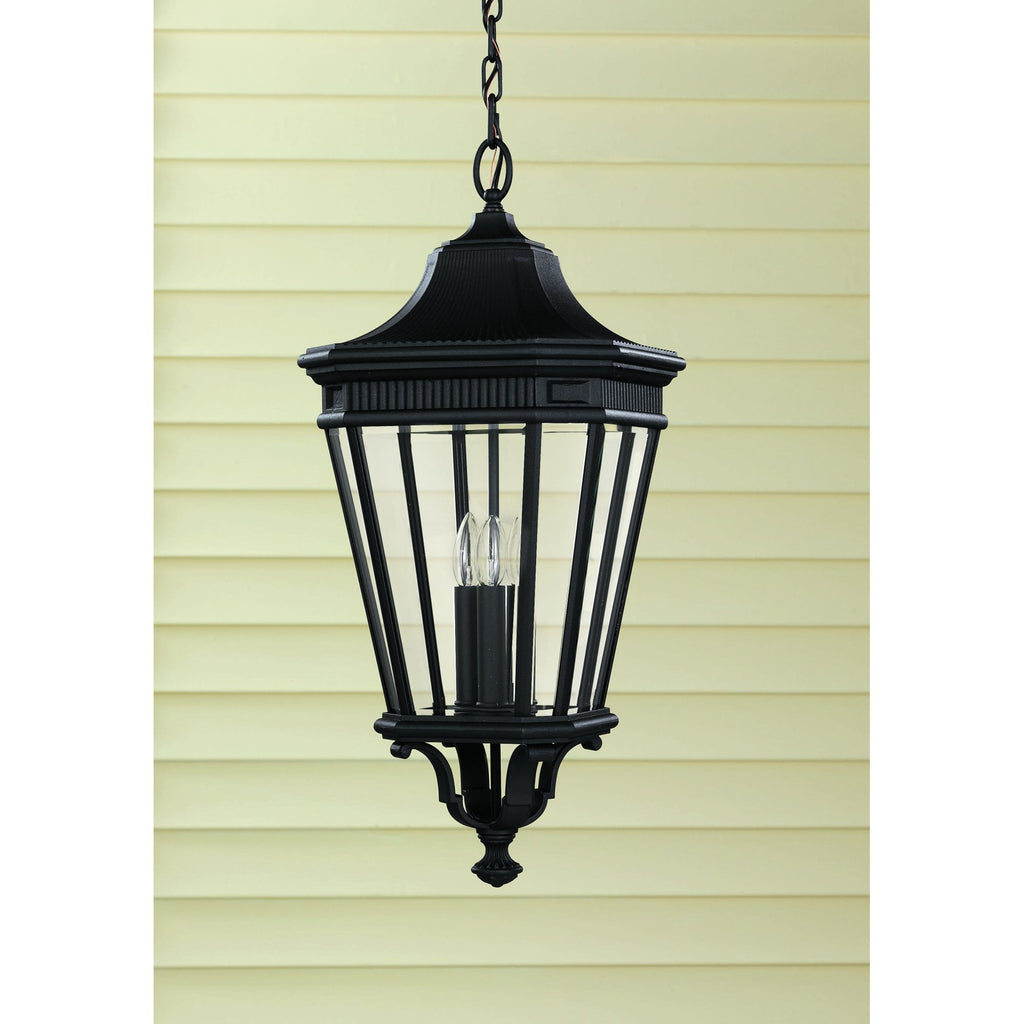 Cotswold Lane Outdoor Large Ceiling Chain Lantern In Black Finish FE-COTSLN8-L BK