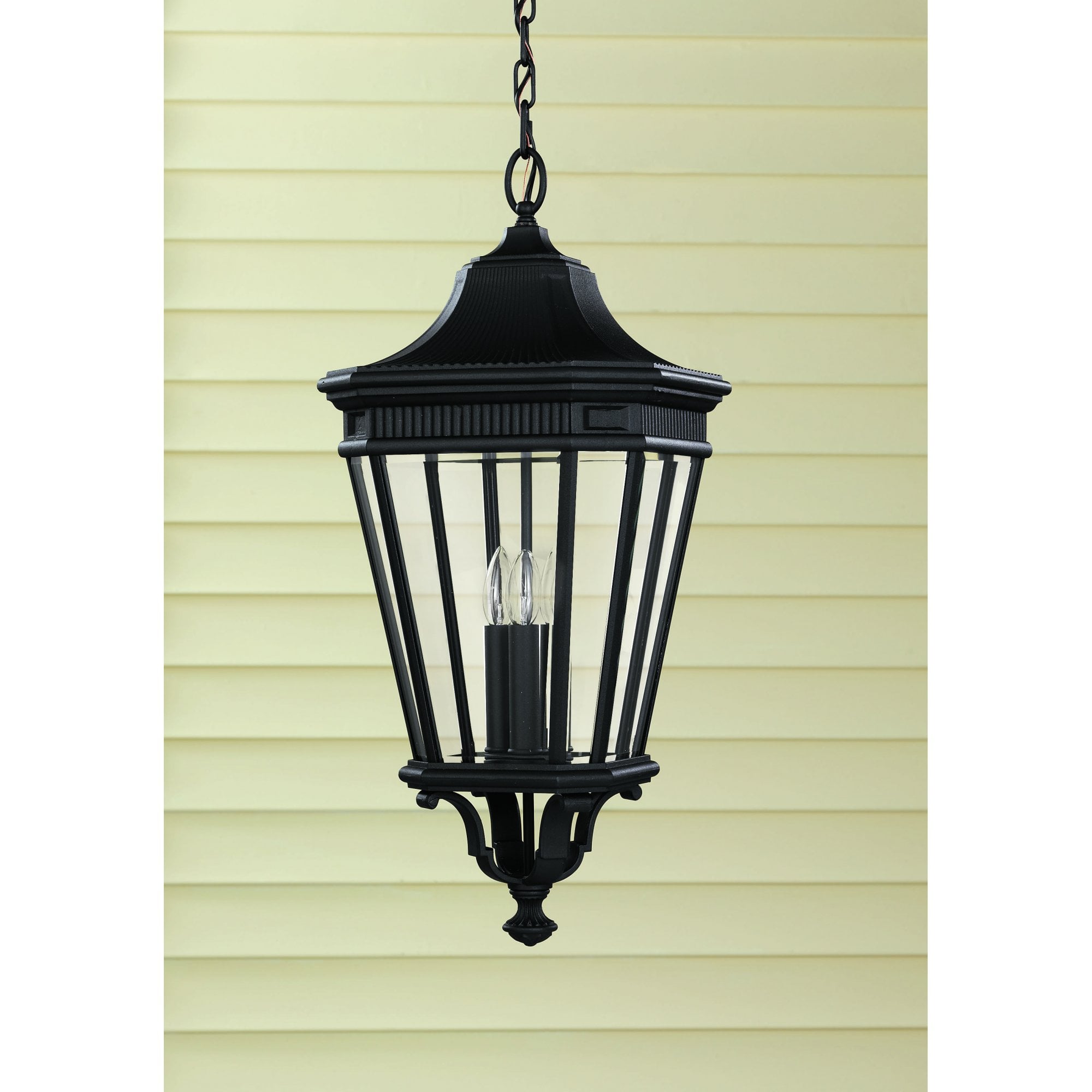 Cotswold Lane Outdoor Large Ceiling Chain Lantern In Black Finish FE-COTSLN8-L BK
