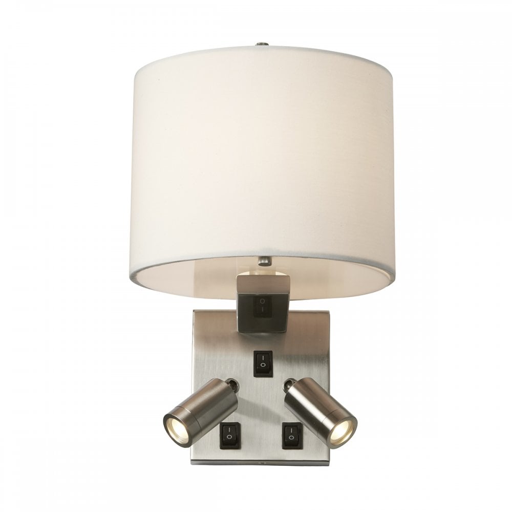 Belmont Contemporary Wall Light With Two Reading Spotlights In Brushed Nickel BELMONT-3W