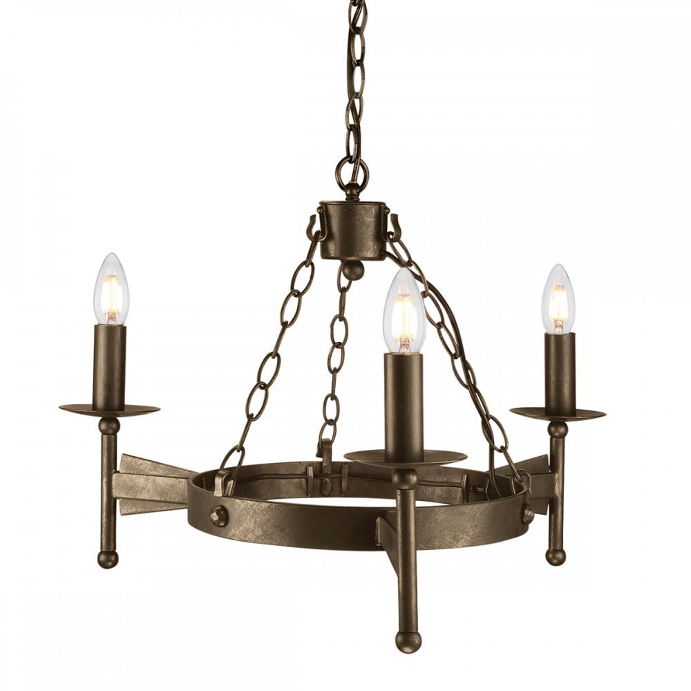 Cromwell wrought iron three light chandelier CW3-OLD-BRZ
