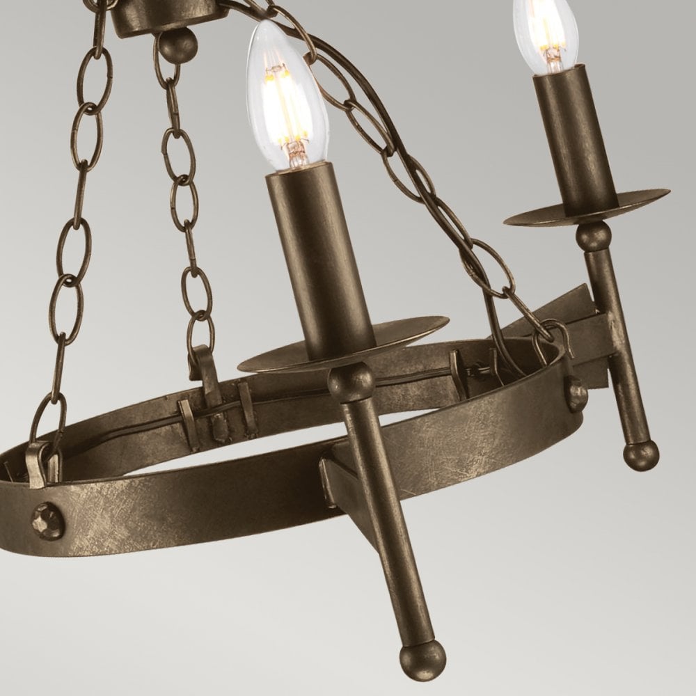 Cromwell wrought iron three light chandelier CW3-OLD-BRZ