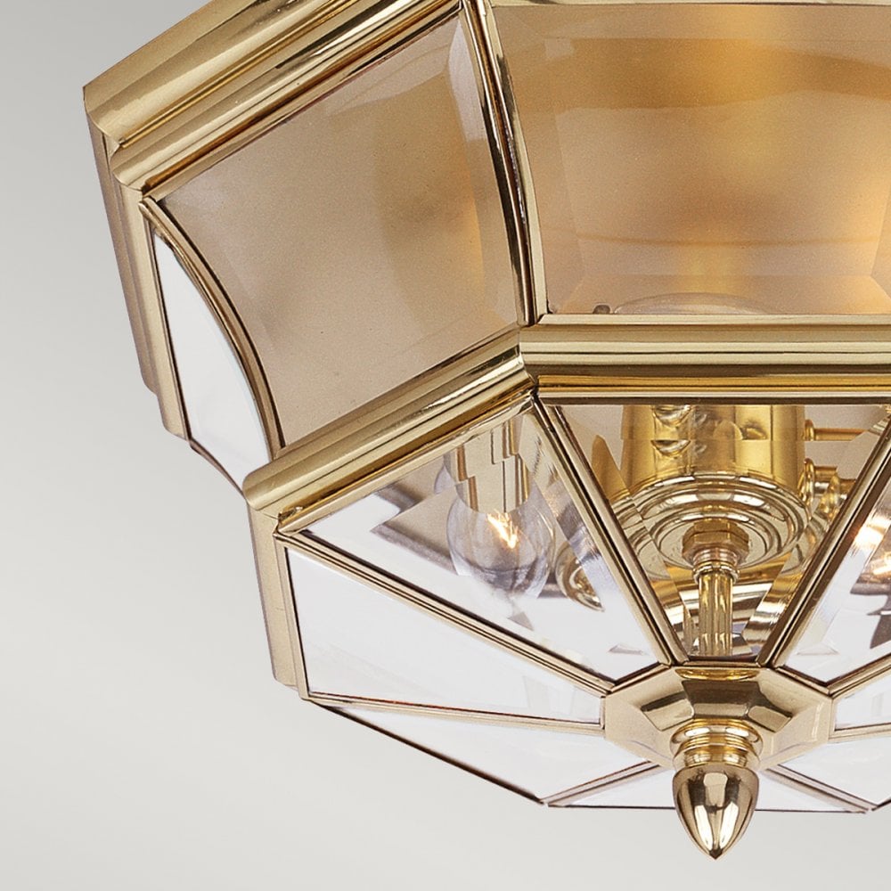 Newbury 3 Light Polished Brass Flush Mount Ceiling Light QZ-NEWBURY-F-PB