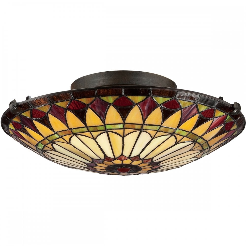 West End Tiffany Flush Ceiling Light In Vintage Bronze Finish QZ-WEST-END-F