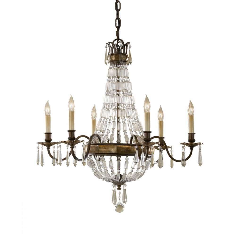 Bellini Elegant 6 Light Crystal Ceiling Chandelier In Bronze Finish FE-BELLINI6