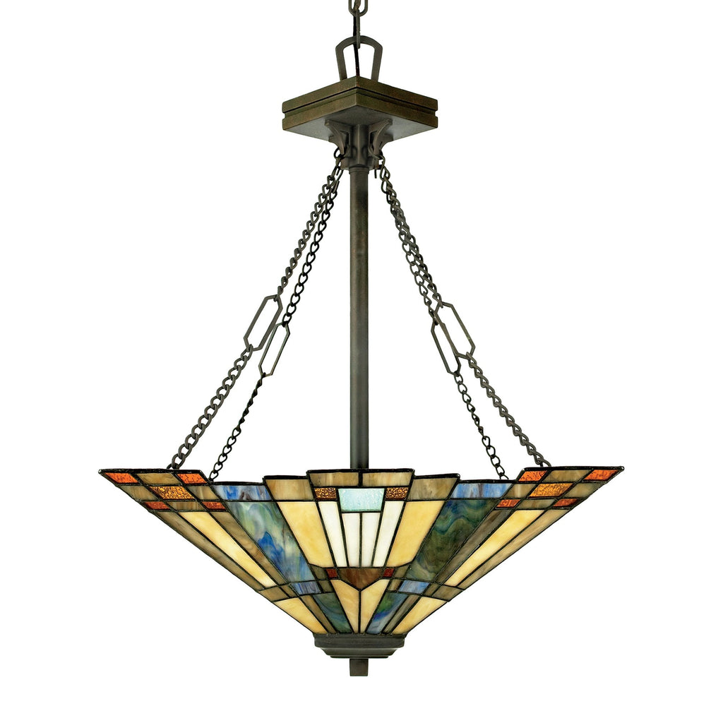 Inglenook 3 Light Tiffany Ceiling Pendant Light in Bronze Finish QZ-INGLENOOK-P-B