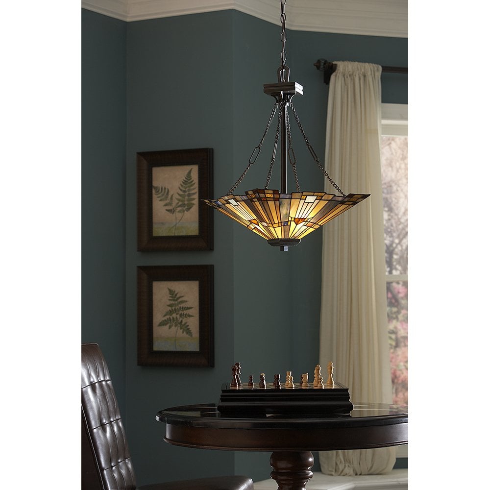 Inglenook 3 Light Tiffany Ceiling Pendant Light in Bronze Finish QZ-INGLENOOK-P-B