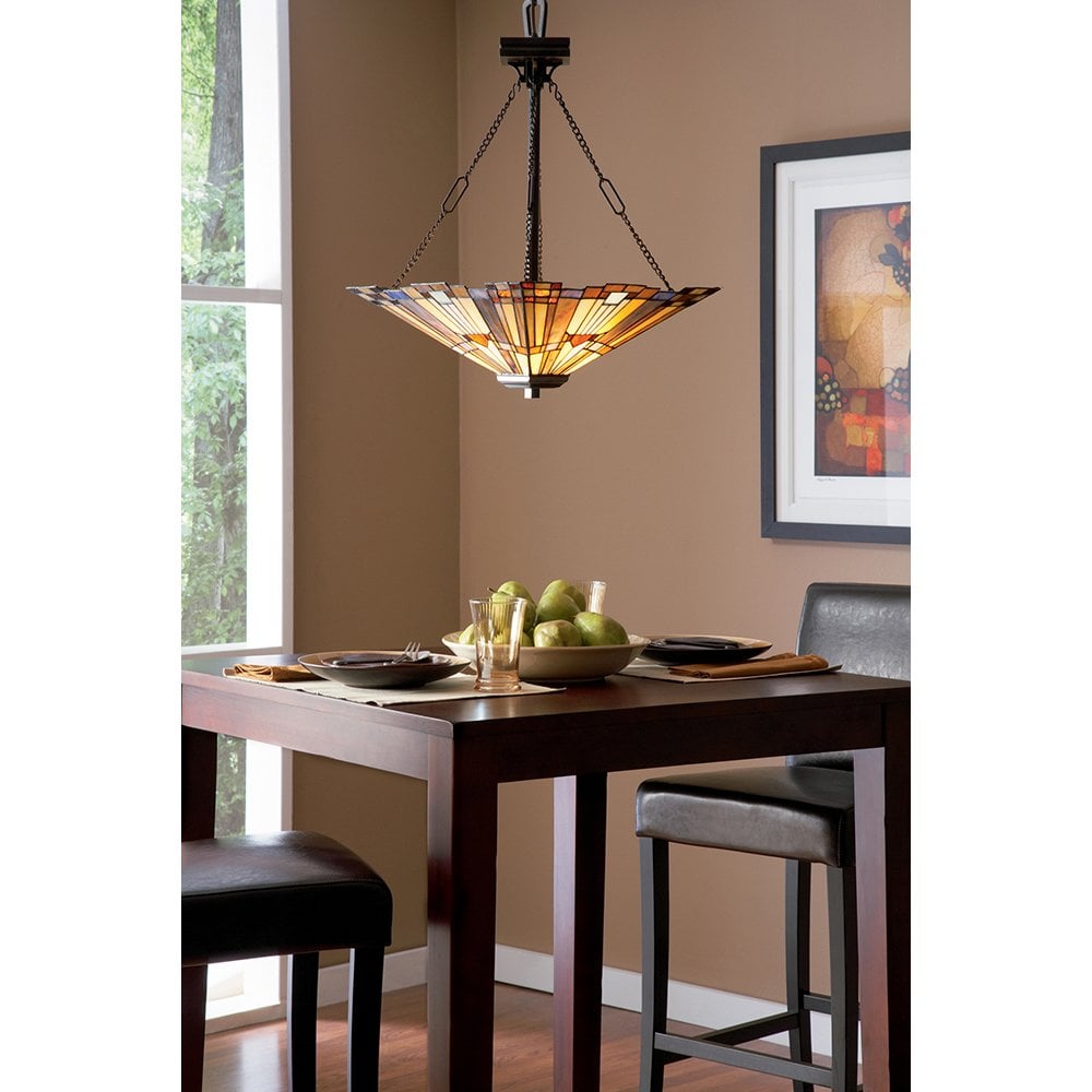 Inglenook 3 Light Tiffany Ceiling Pendant Light in Bronze Finish QZ-INGLENOOK-P-B