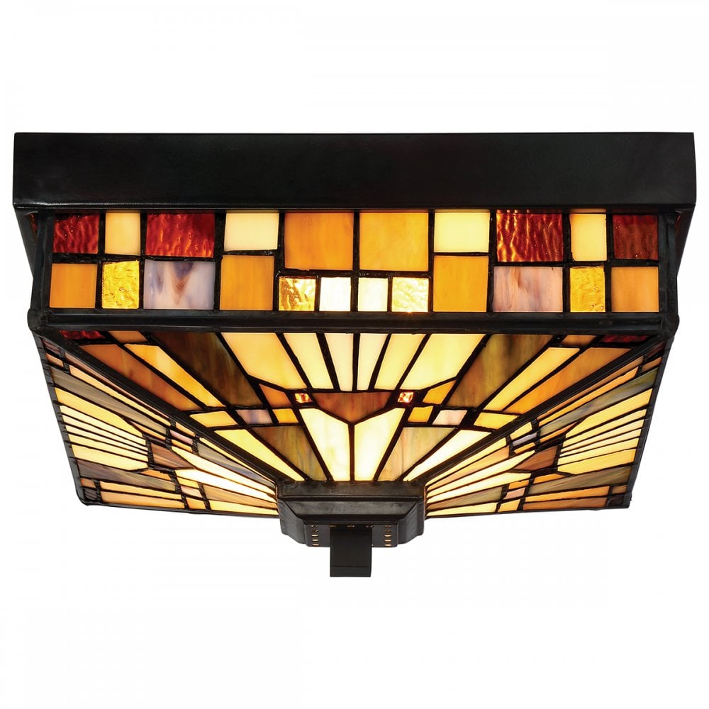 Inglnook Outdoor Tiffany Flush Ceiling Light In Valiant Bronze Finish QZ-INGLENOOK-F