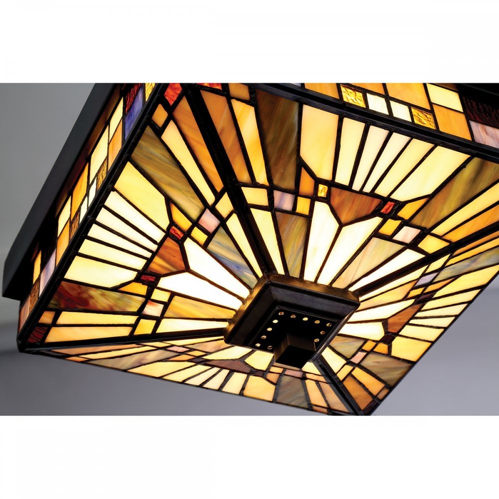 Inglnook Outdoor Tiffany Flush Ceiling Light In Valiant Bronze Finish QZ-INGLENOOK-F