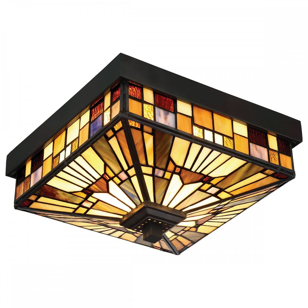 Inglnook Outdoor Tiffany Flush Ceiling Light In Valiant Bronze Finish QZ-INGLENOOK-F