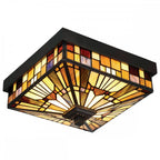 Inglnook Outdoor Tiffany Flush Ceiling Light In Valiant Bronze Finish QZ-INGLENOOK-F