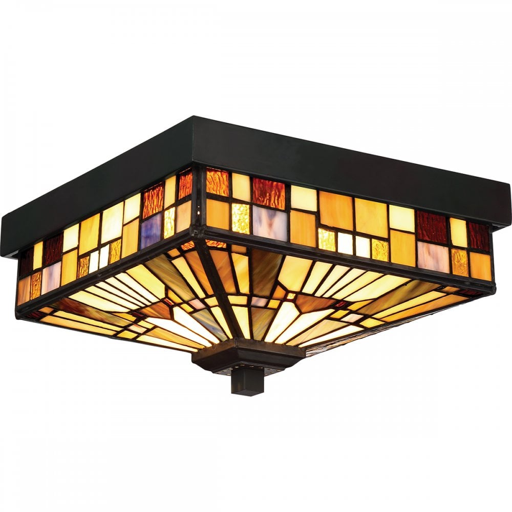 Inglnook Outdoor Tiffany Flush Ceiling Light In Valiant Bronze Finish QZ-INGLENOOK-F