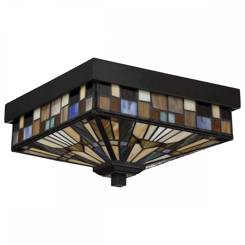 Inglnook Outdoor Tiffany Flush Ceiling Light In Valiant Bronze Finish QZ-INGLENOOK-F
