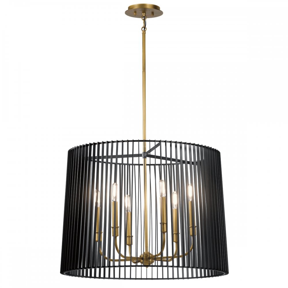 Linara 6 Light Ceiling Pendant In Black and Natural Brass Finish QN-LINARA-6P-BK