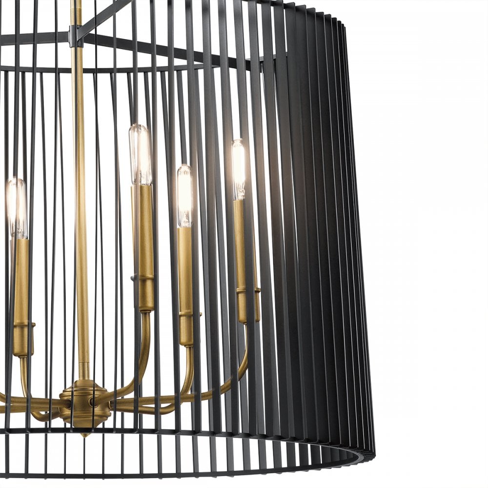 Linara 6 Light Ceiling Pendant In Black and Natural Brass Finish QN-LINARA-6P-BK