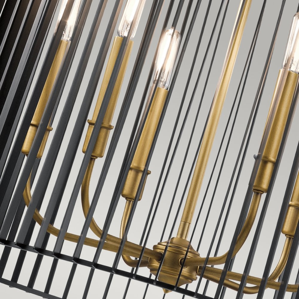 Linara 6 Light Ceiling Pendant In Black and Natural Brass Finish QN-LINARA-6P-BK