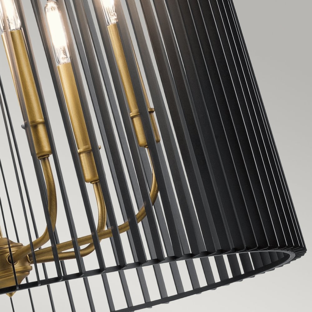 Linara 6 Light Ceiling Pendant In Black and Natural Brass Finish QN-LINARA-6P-BK