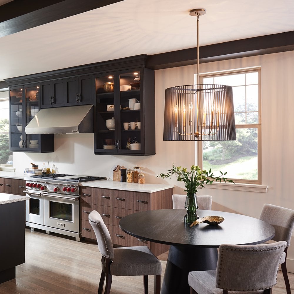 Linara 6 Light Ceiling Pendant In Black and Natural Brass Finish QN-LINARA-6P-BK