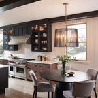 Linara 6 Light Ceiling Pendant In Black and Natural Brass Finish QN-LINARA-6P-BK