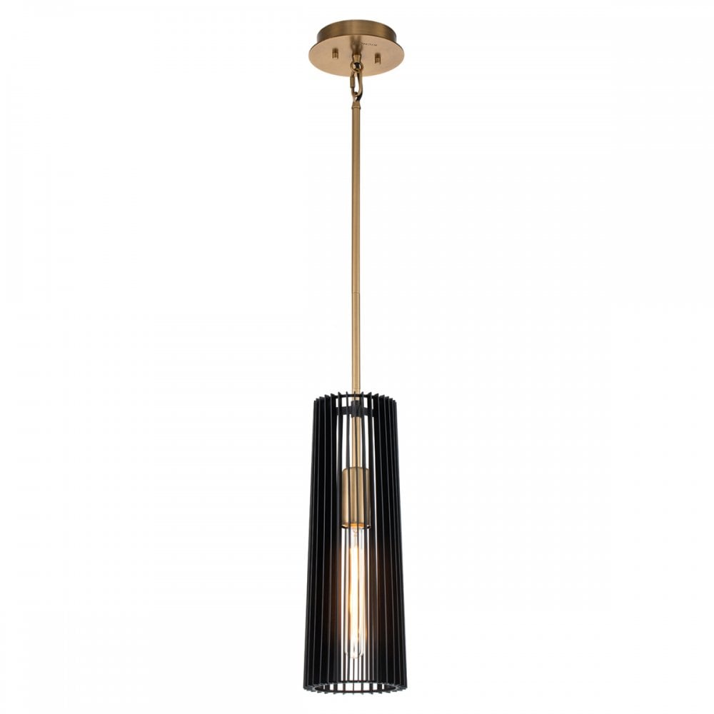 Linara Single Ceiling Pendant Light In Black and Natural Brass Finish QN-LINARA-P-BK