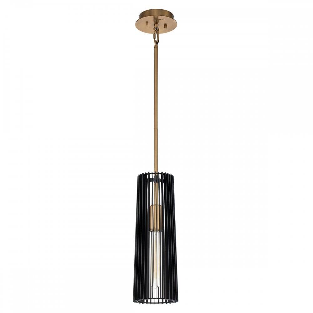 Linara Single Ceiling Pendant Light In Black and Natural Brass Finish QN-LINARA-P-BK