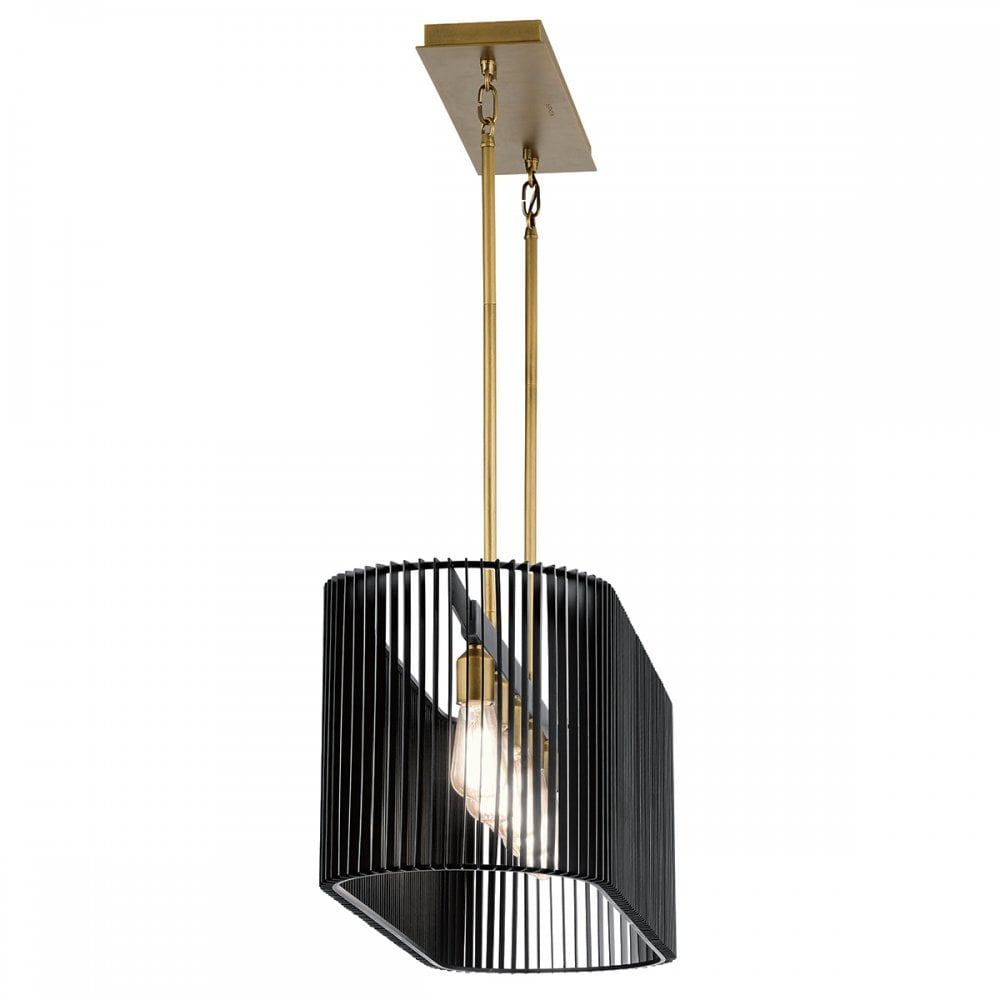 Linara Linear Ceiling Pendant Light In Black and Natural Brass Finish QN-LINARA-ISLE-BK