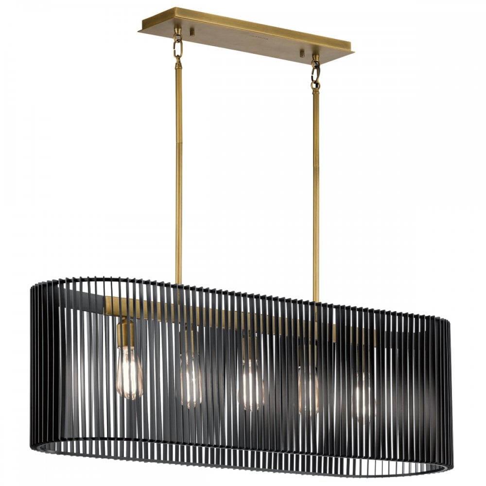 Linara Linear Ceiling Pendant Light In Black and Natural Brass Finish QN-LINARA-ISLE-BK