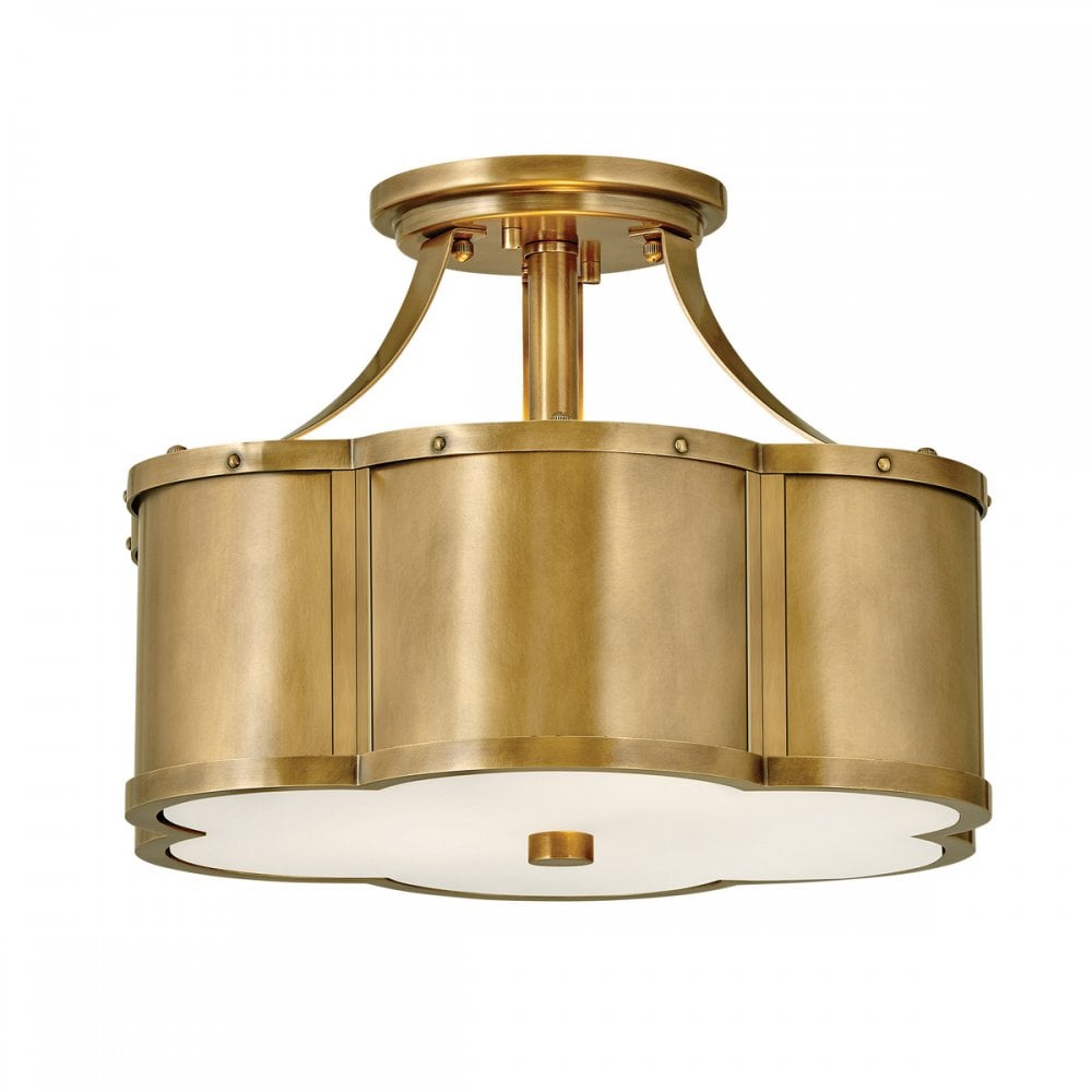 Chance Semi Flush Ceiling Light In Heritage Brass Finish QN-CHANCE-SF-S-HB