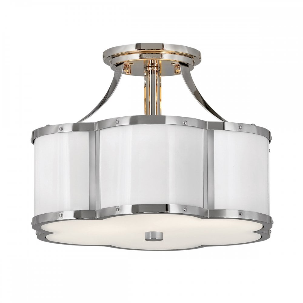 Chance Semi Flush Ceiling Light In Polished Nickel And Polished White Finish QN-CHANCE-SF-S-PN