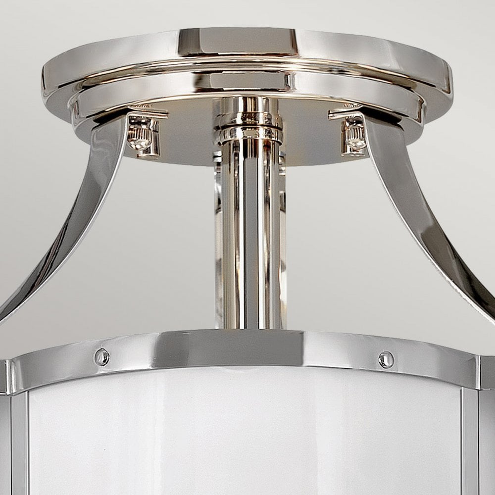 Chance Semi Flush Ceiling Light In Polished Nickel And Polished White Finish QN-CHANCE-SF-S-PN