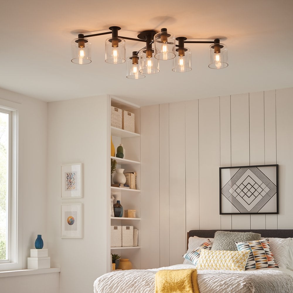 Axel 7 Light Semi Flush Ceiling Light In Black Finish QN-AXEL7-BK