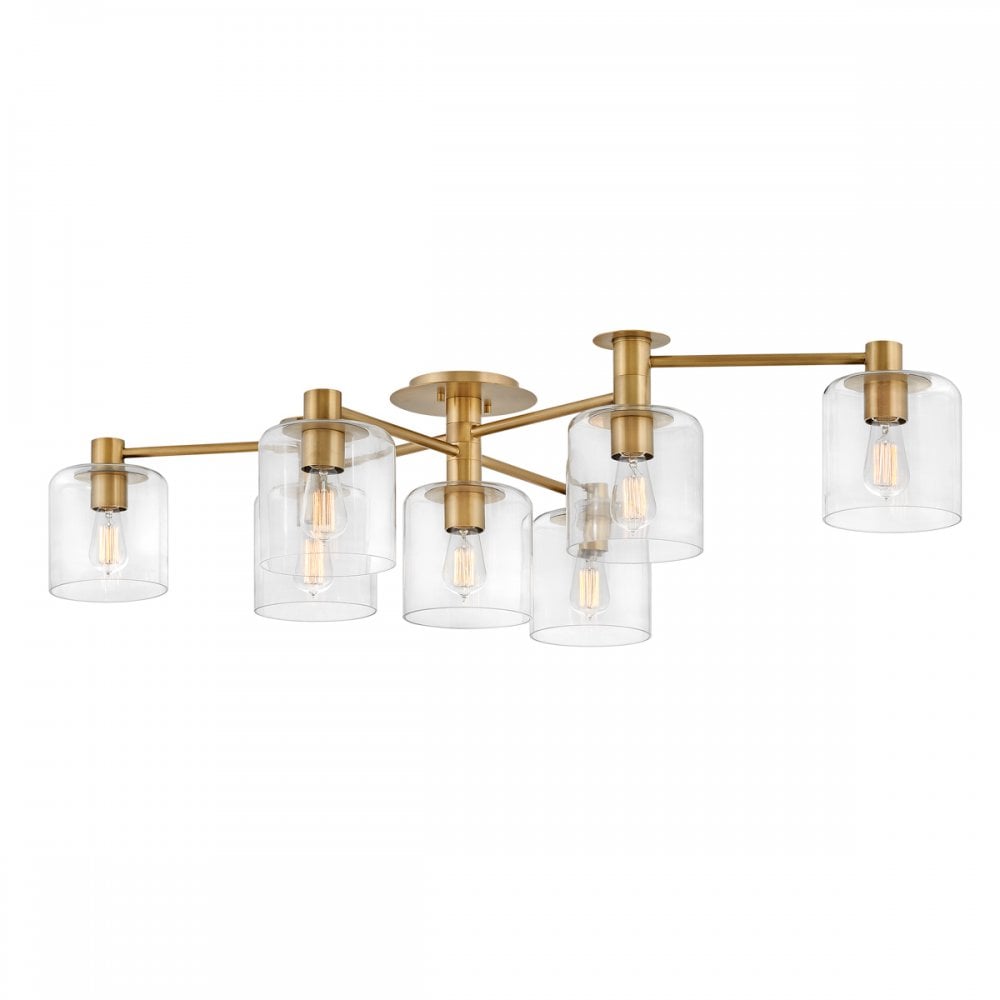 Axel 7 Light Semi Flush Ceiling Light In Heritage Brass Finish QN-AXEL7-HB