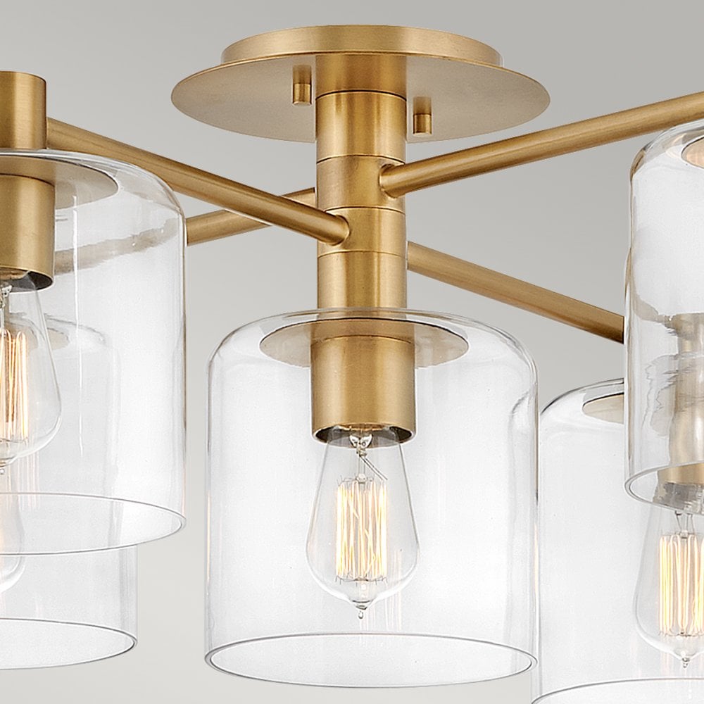 Axel 7 Light Semi Flush Ceiling Light In Heritage Brass Finish QN-AXEL7-HB