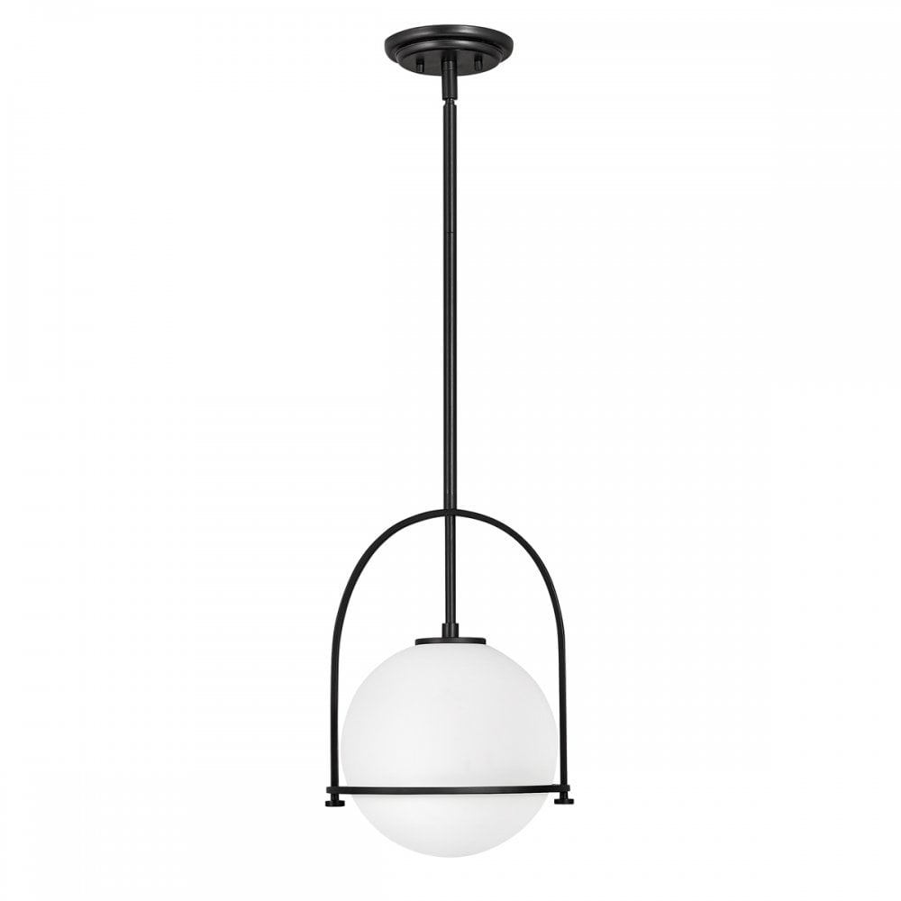 Somerset Medium Ceiling Pendant In Black With Opal Glass QN-SOMERSET-P-O-BK