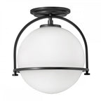 Somerset Flush Ceiling Light In Black With Opal Glass QN-SOMERSET-F-O-BK