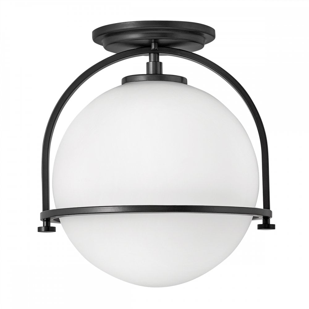 Somerset Flush Ceiling Light In Black With Opal Glass QN-SOMERSET-F-O-BK