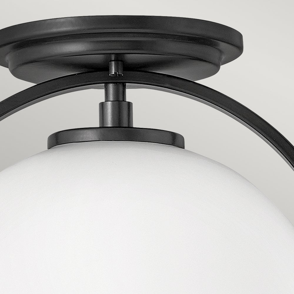 Somerset Flush Ceiling Light In Black With Opal Glass QN-SOMERSET-F-O-BK