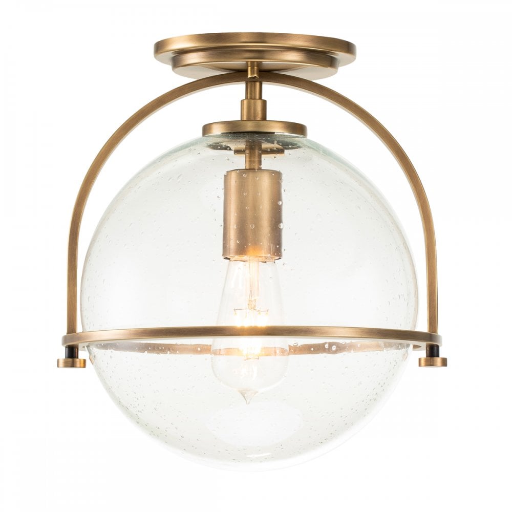 Somerset Flush Ceiling Light In Heritage Brass With Clear Glass QN-SOMERSET-F-C-HB