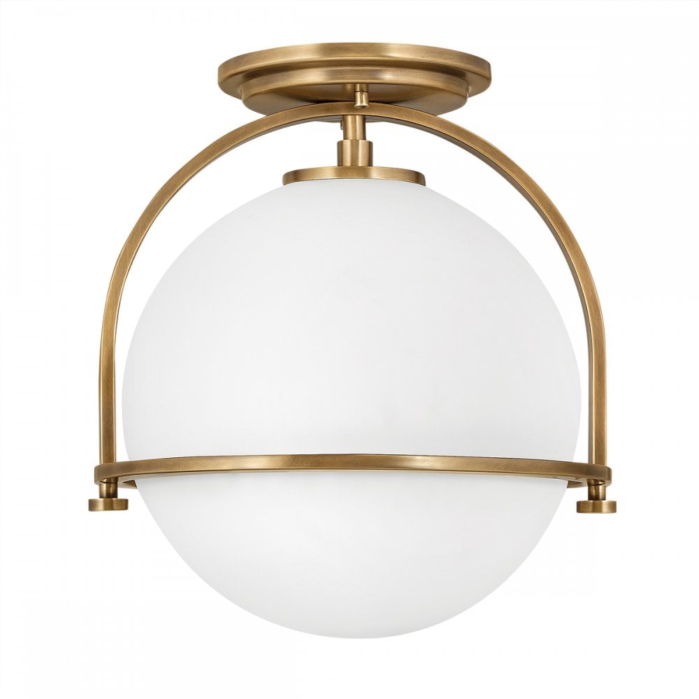 Somerset Flush Ceiling Light In Heritage Brass With Opal Glass QN-SOMERSET-F-O-HB