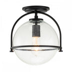 Somerset Flush Ceiling Light In Black With Clear Seeded Glass QN-SOMERSET-F-C-BK