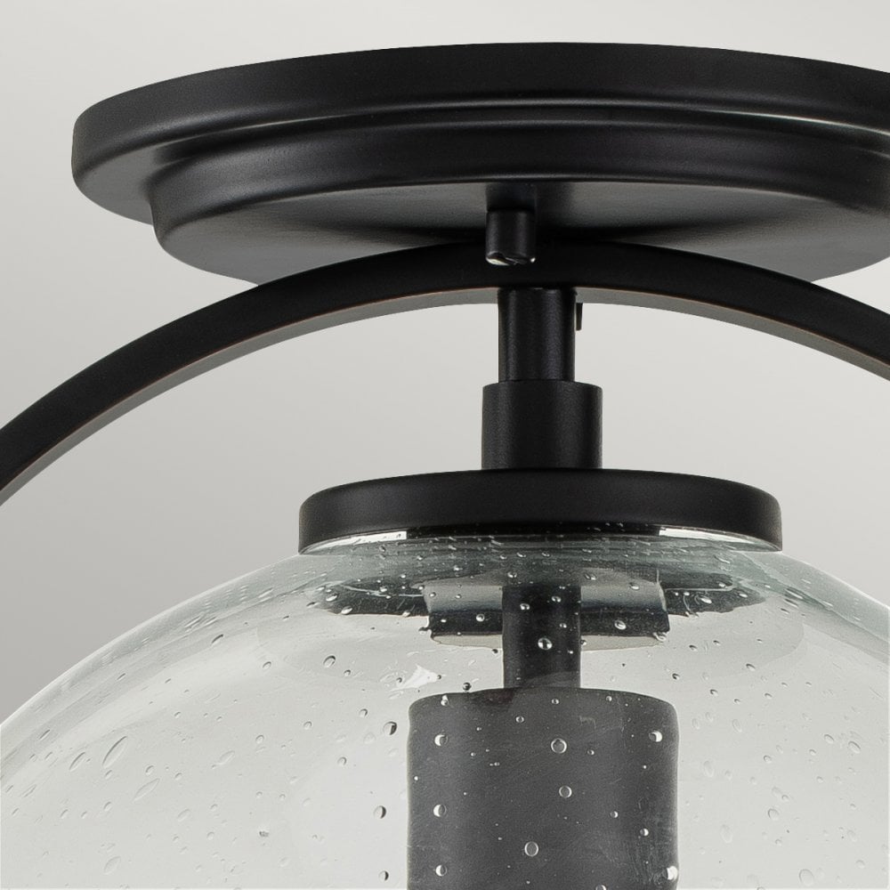 Somerset Flush Ceiling Light In Black With Clear Seeded Glass QN-SOMERSET-F-C-BK