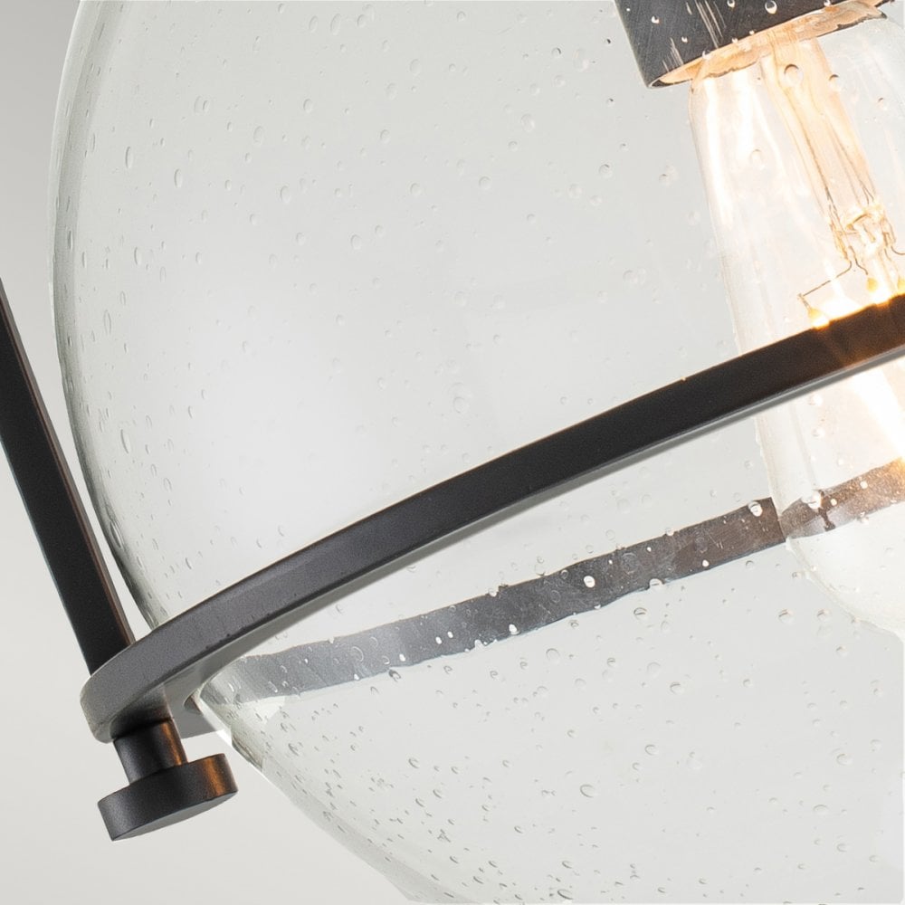 Somerset Flush Ceiling Light In Black With Clear Seeded Glass QN-SOMERSET-F-C-BK