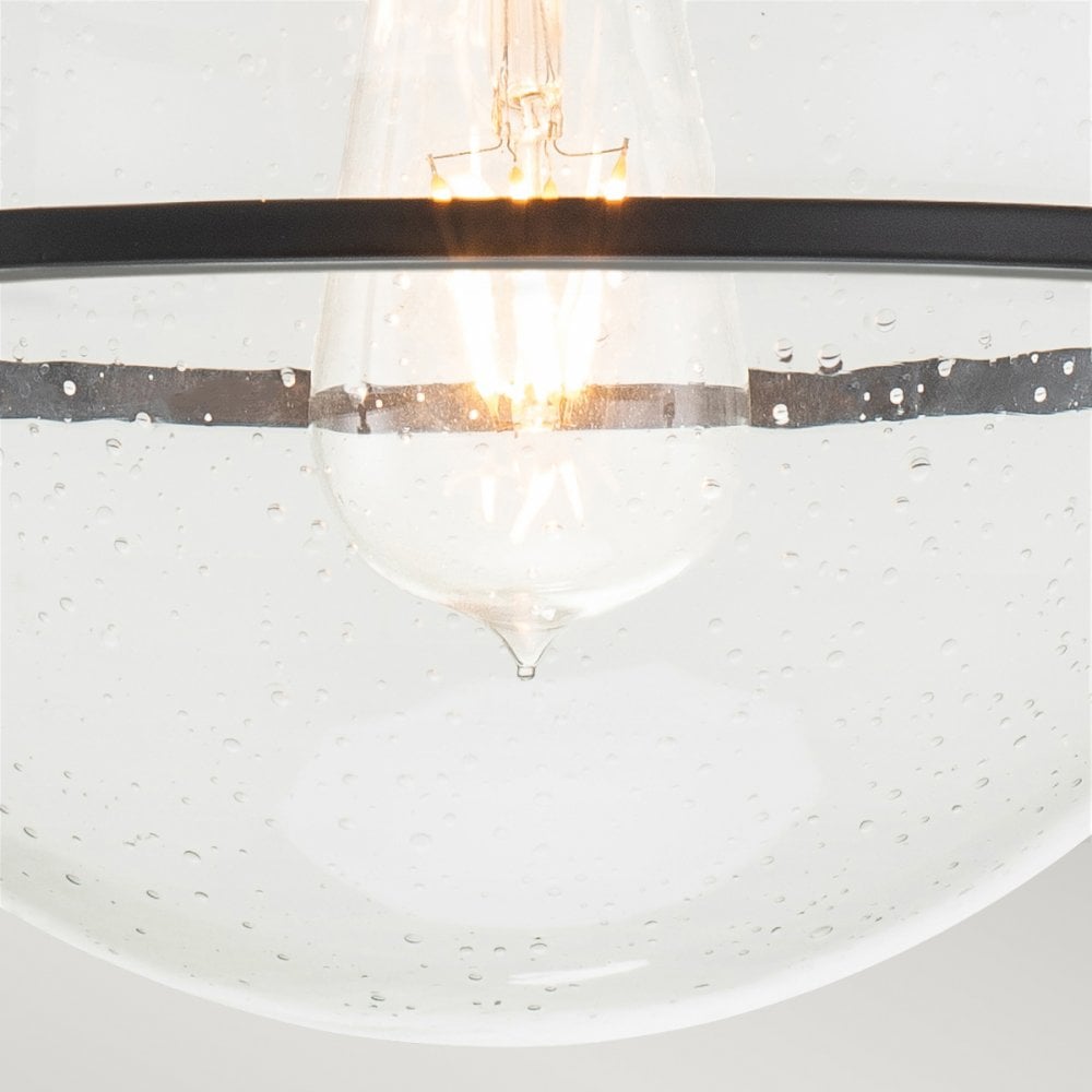 Somerset Flush Ceiling Light In Black With Clear Seeded Glass QN-SOMERSET-F-C-BK