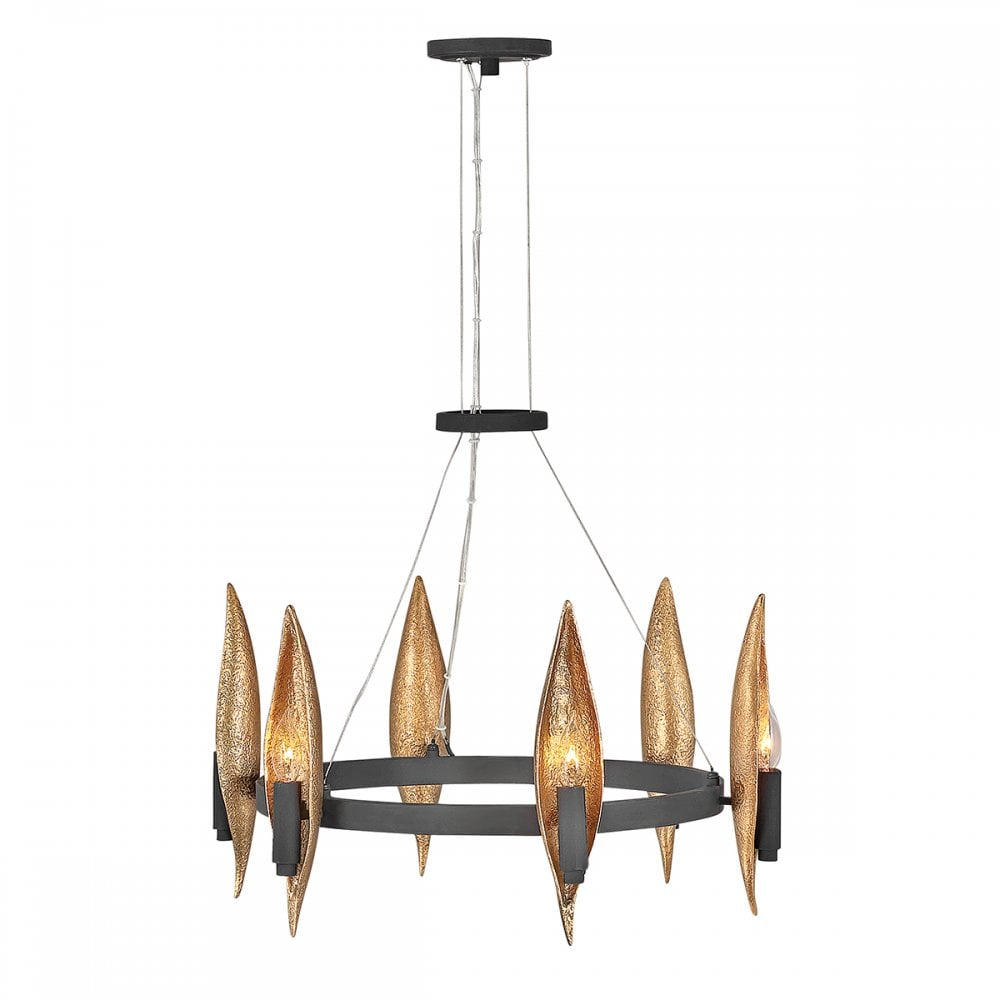 Willow 6 Light Ceiling Pendant Light In Carbon Black And Deluxe Gold QN-WILLOW6-CBK
