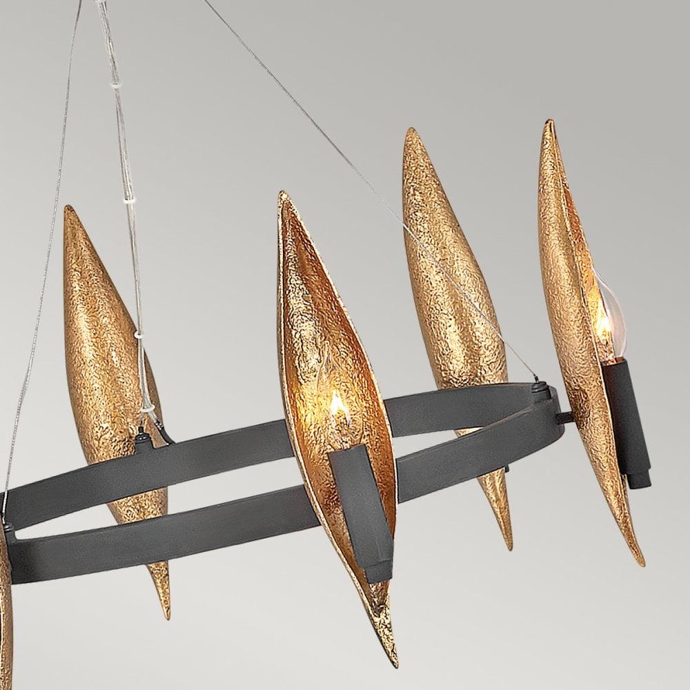 Willow 6 Light Ceiling Pendant Light In Carbon Black And Deluxe Gold QN-WILLOW6-CBK