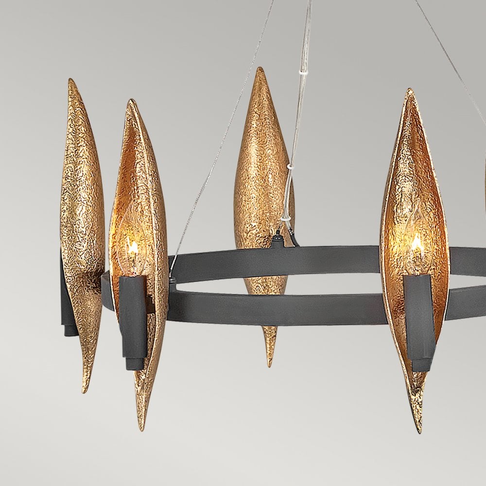 Willow 6 Light Ceiling Pendant Light In Carbon Black And Deluxe Gold QN-WILLOW6-CBK