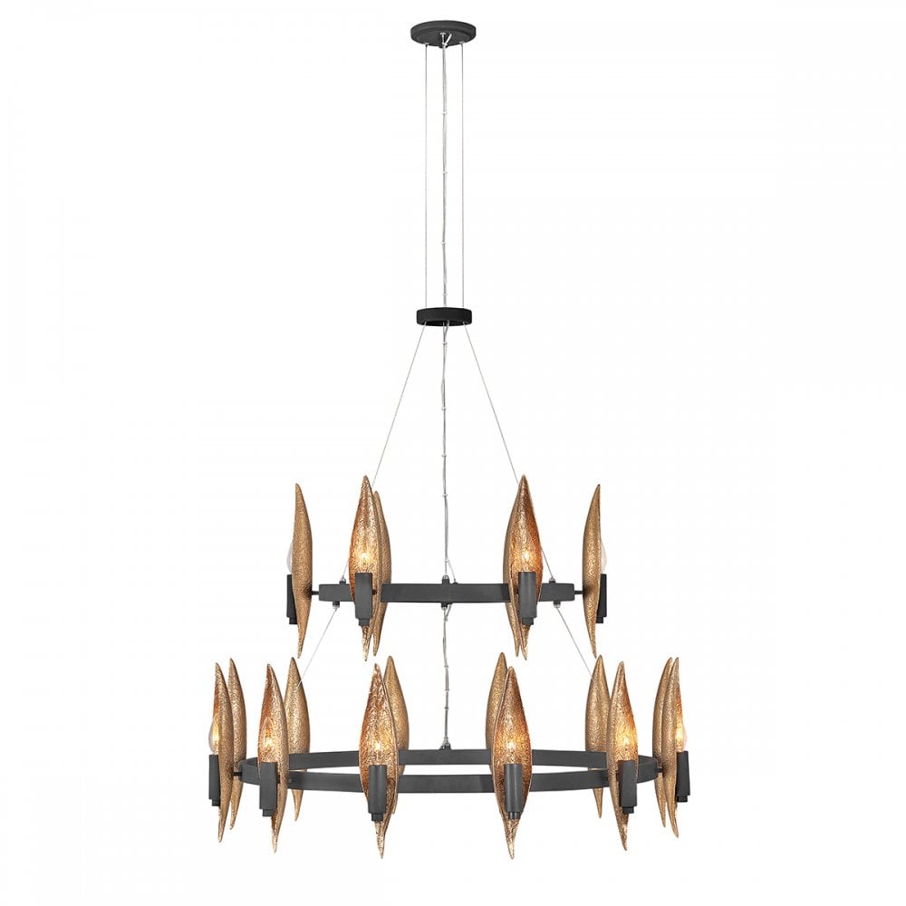 Willow 18 Light Ceiling Pendant Light In Carbon Black And Deluxe Gold QN-WILLOW18-CBK