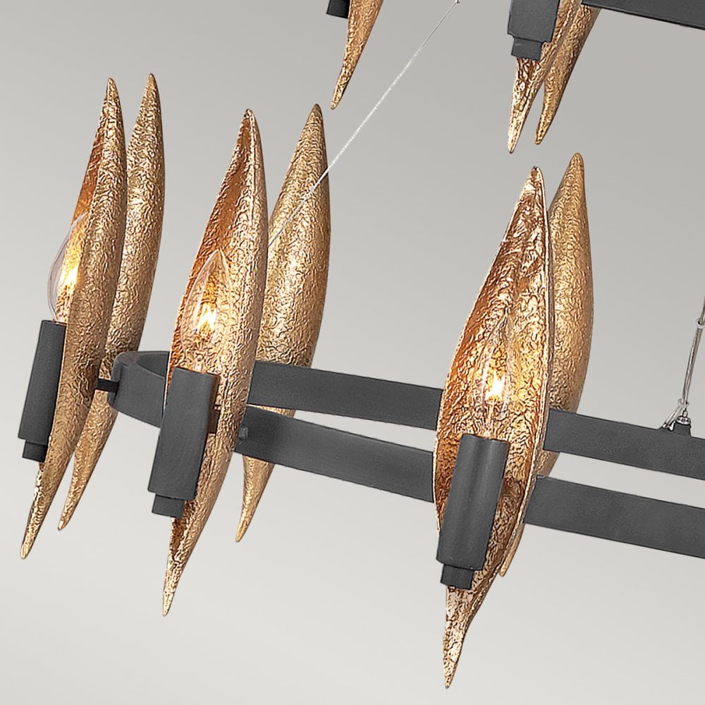 Willow 18 Light Ceiling Pendant Light In Carbon Black And Deluxe Gold QN-WILLOW18-CBK