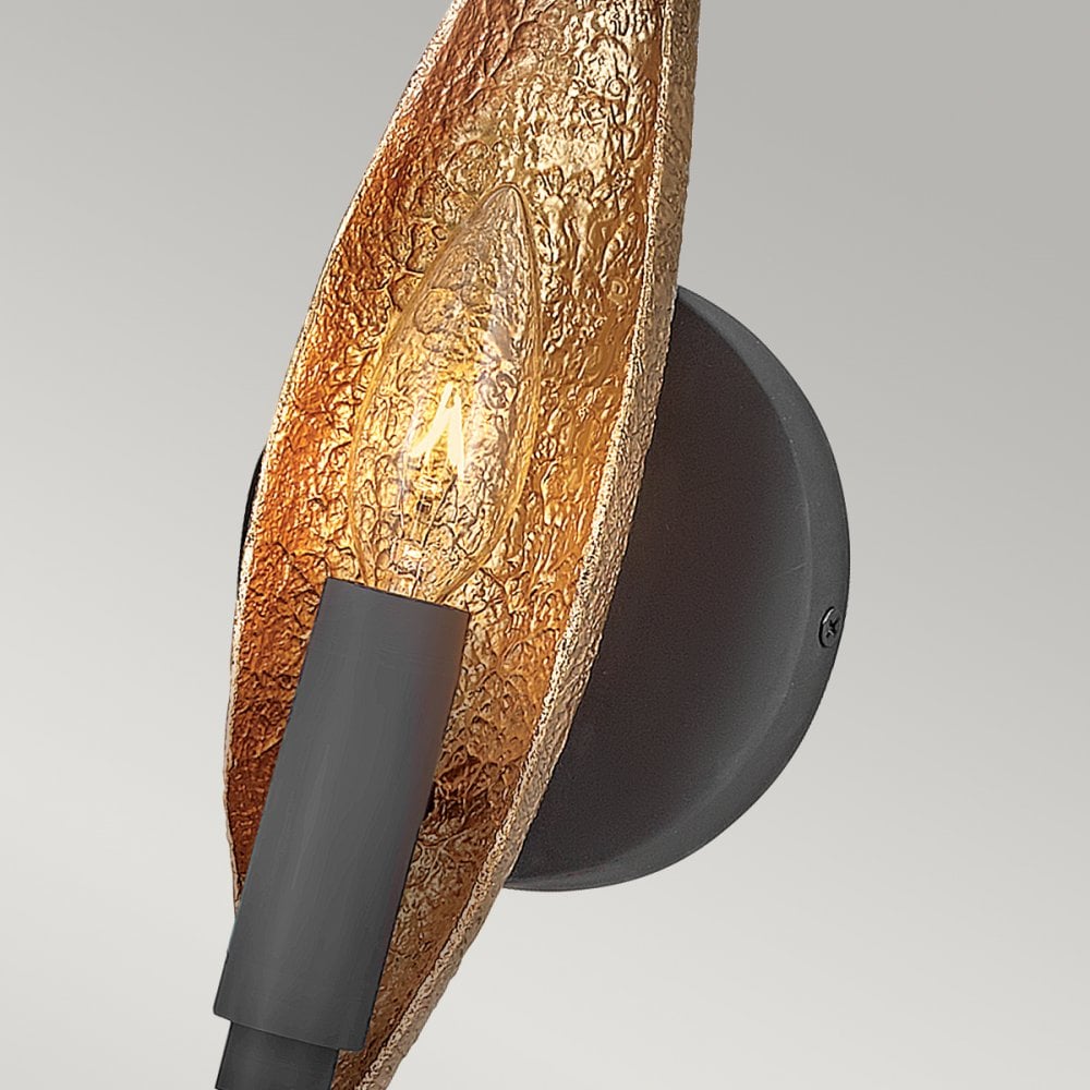 Willow Single Wall Light In Carbon Black And Deluxe Gold QN-WILLOW1-CBK
