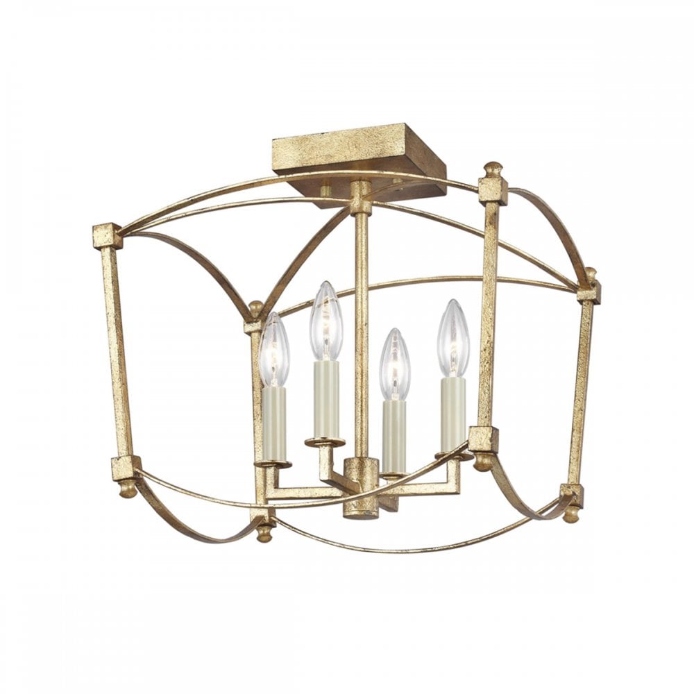 Thayer Classic 4 Light Semi Flush Ceiling Light In Antique Gild Finish QN-THAYER-SF-ADB